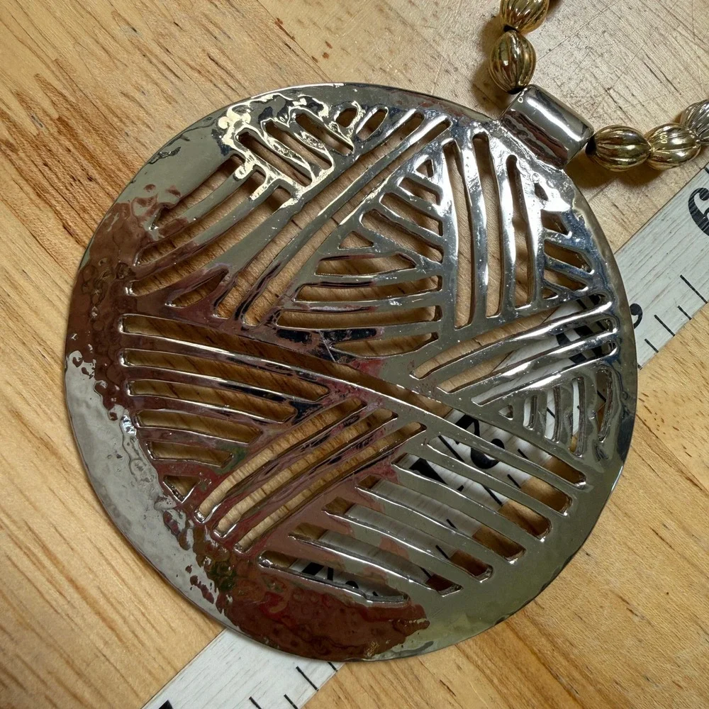 Boho Tribal Geometric‎ Statement Chico's Mixed Metal Cord Pendant Necklace